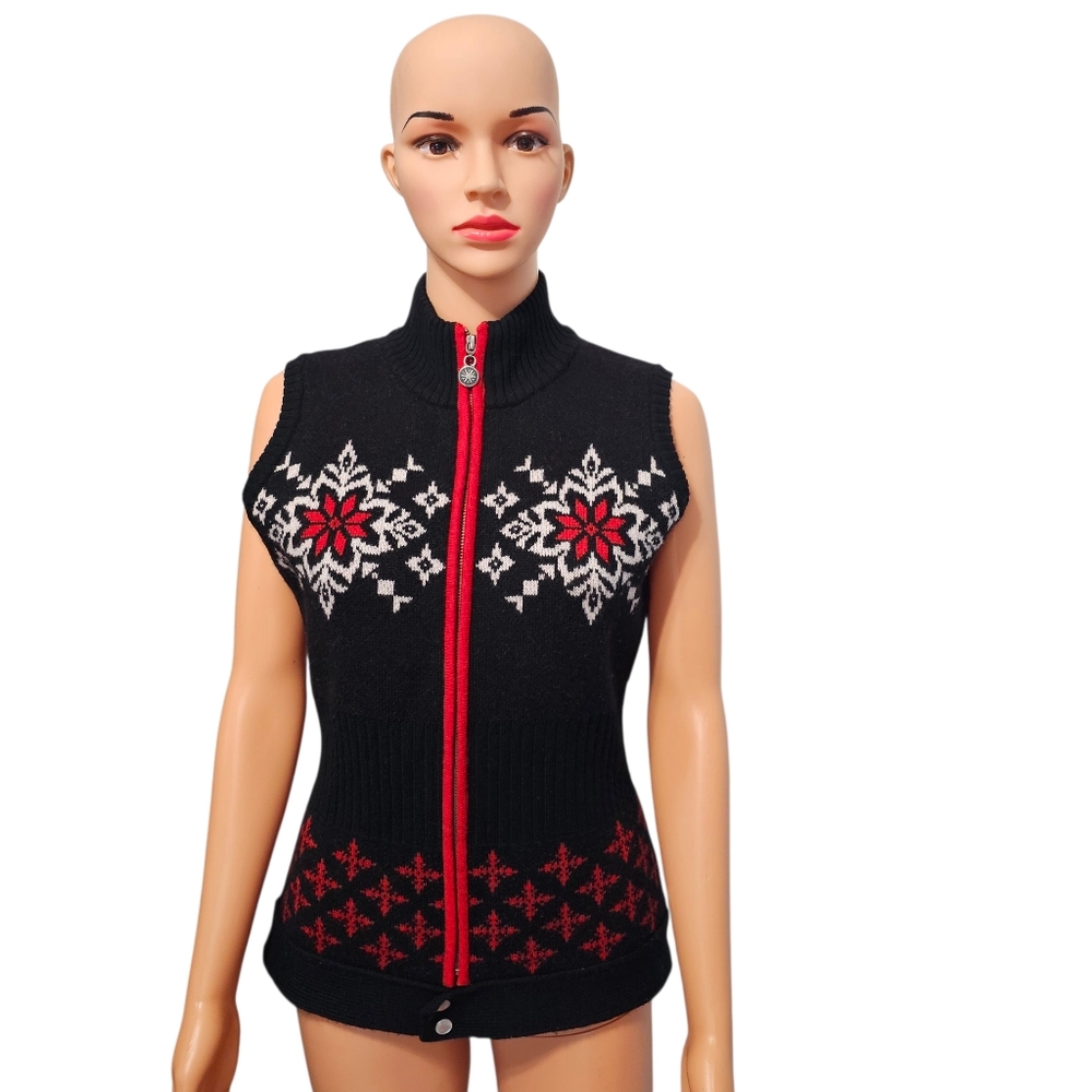 Neve Wool Nordic Snowflake Sweater Vest Zip-Front Sz M